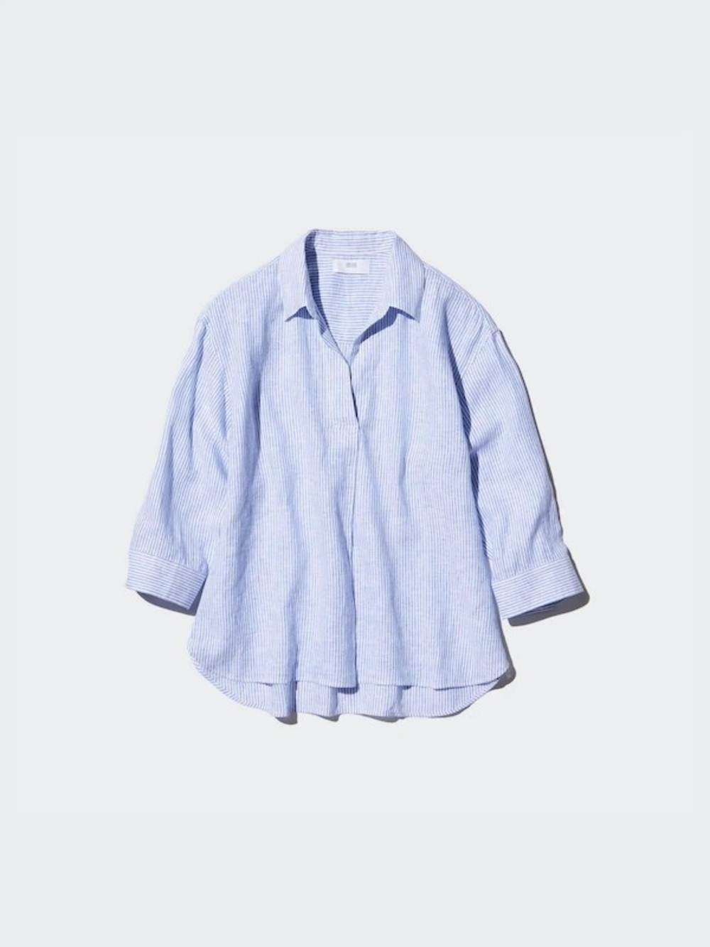 Uniqlo Premium Linen Skipper Collar Shirt – Blue Stripe – XS